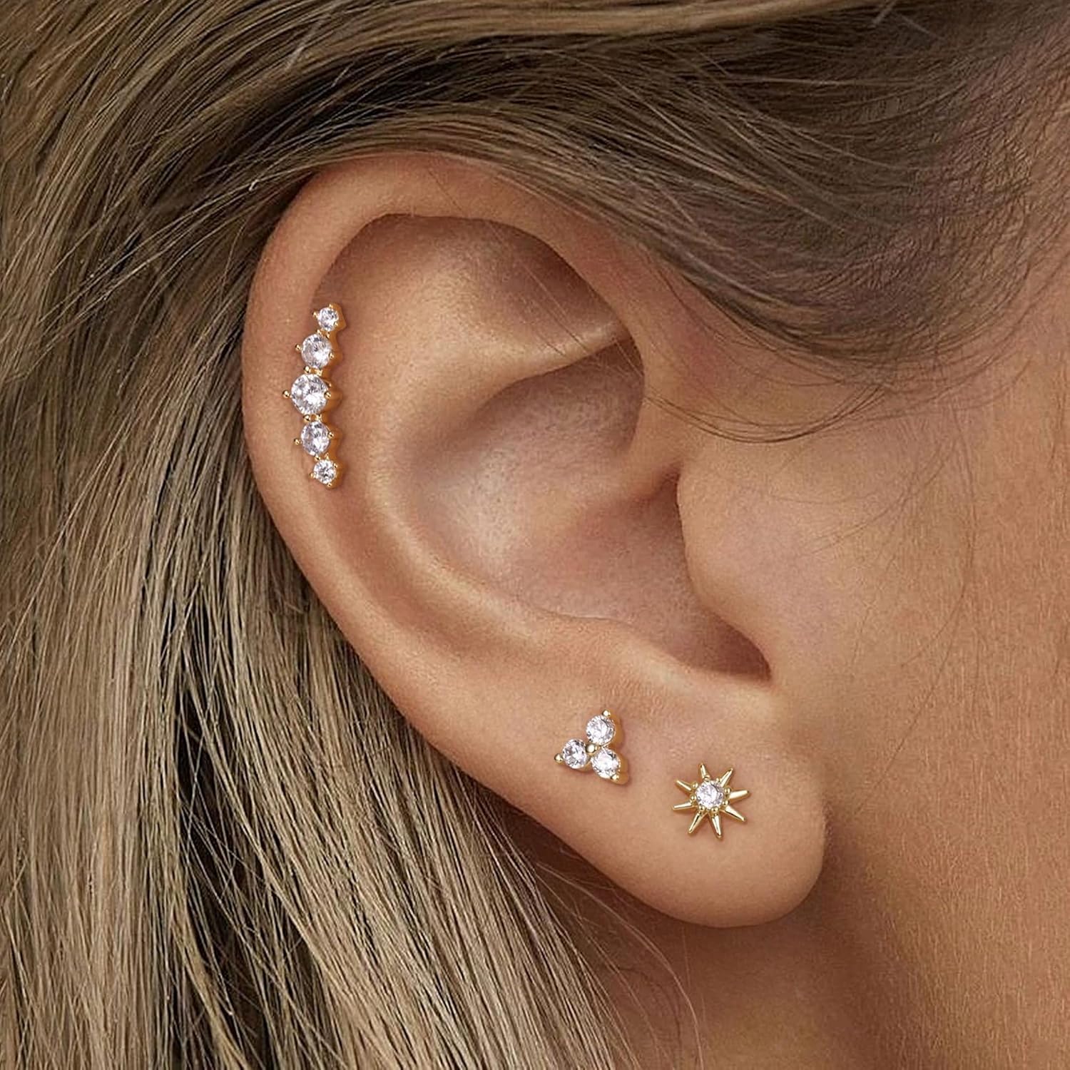 G23 Titanium CZ Climber Flat Back Stud Earrings for Women 18G Internally Threaded Cartilage Conch Helix Earring Studs Sparkling Labret Monroe Lip Rings Medusa Piercing Jewelry Hypoallergenic - Image 3