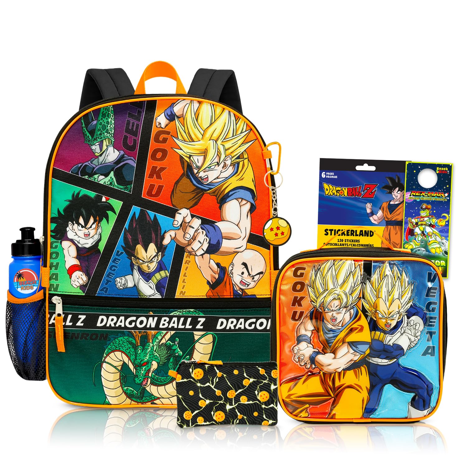 Dragon Ball Z Backpack with Lunch Box for Boys + Accessories Bundle