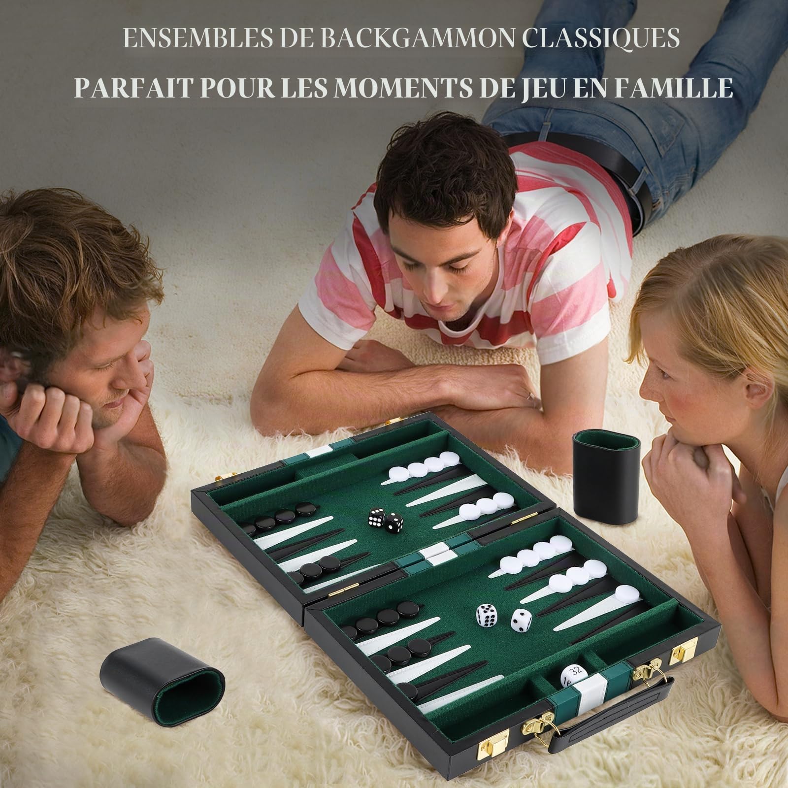 Set de Backgammon 11 Pouces pour 2 Joueurs, Mallette de Backgammon avec Accessoires complets, Set de Jeu de Voyage Portable Back-Gammon avec poignée pour Adultes (Vert)