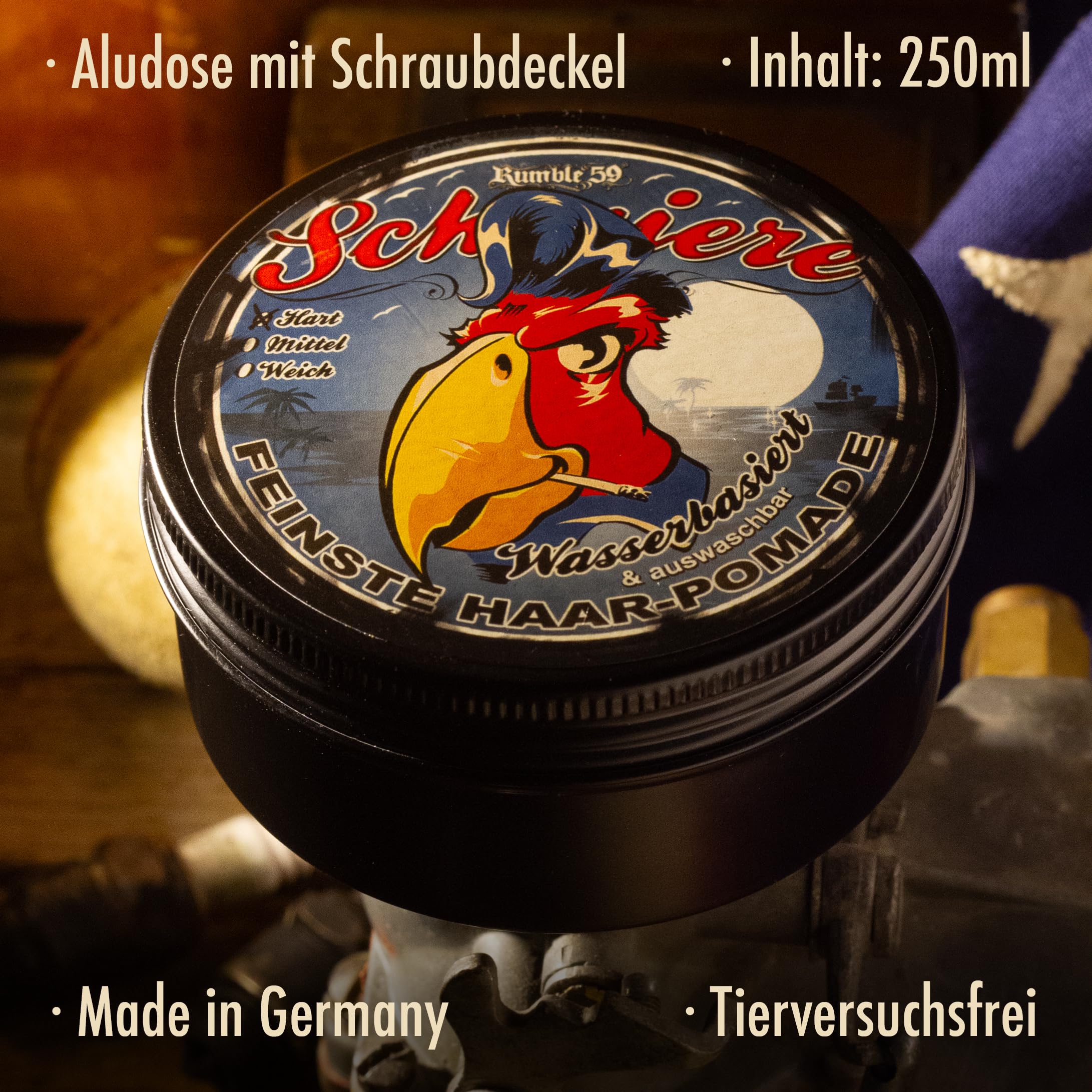 Rumble59 - Schmiere Pomade für Männer - Klassiker mit Kirschduft - 250 ml, starker Halt - wasserbasierte Haar Pomade, auswaschbar - Hairstyling Made in Germany