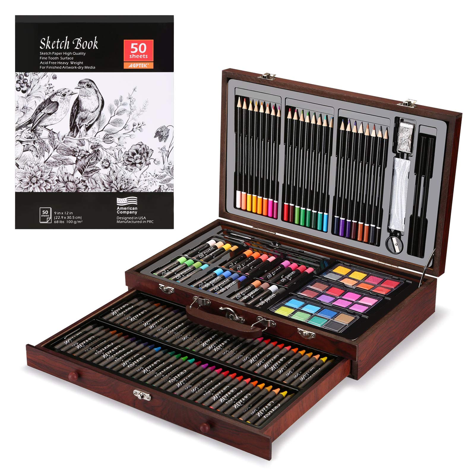 Art Set, AGPTEK 141 Pieces Deluxe Art Set, Wooden Painting Case & Art
