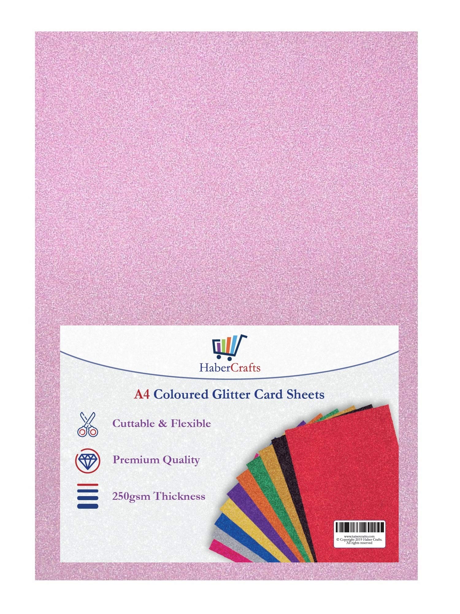 Radiant Glitter Sparkle A4 Card Sheets - Pink Glitter Paper (250gsm) for Crafts & Card Making - No Mess, Laser Printable - 50 Sheets
