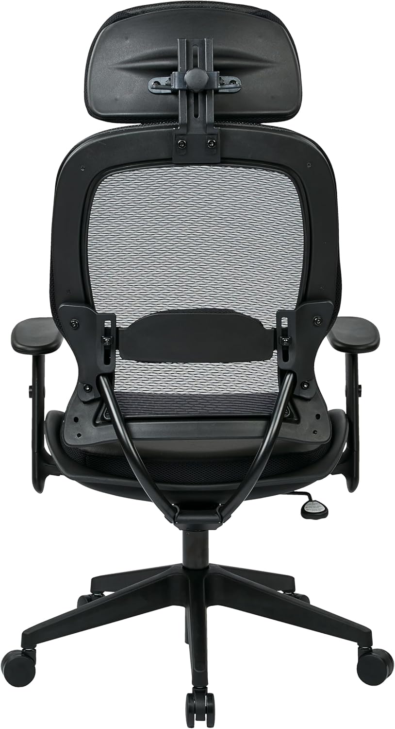 Space Seating Professional AirGrid Back and Padded Black Eco Leather Seat, 2-to-1 Synchro Tilt Control, Adjustable Arms and Tilt Tension with Nylon Base Executives Chair with Adjustable Headrest