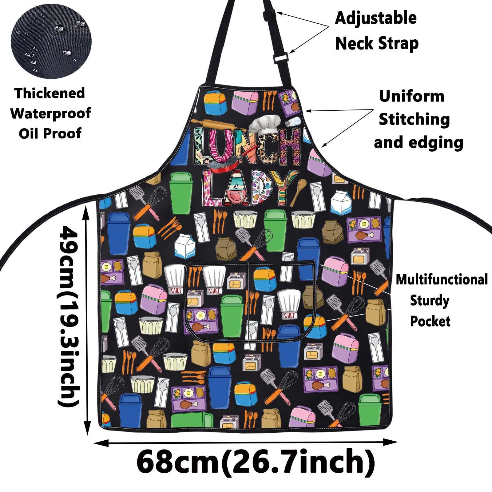 WZMPA Lunch Lady Apron With Pockets School Lunch Lady Appreciation Gift School Cook Adjustable Apron For Cafeteria Worker