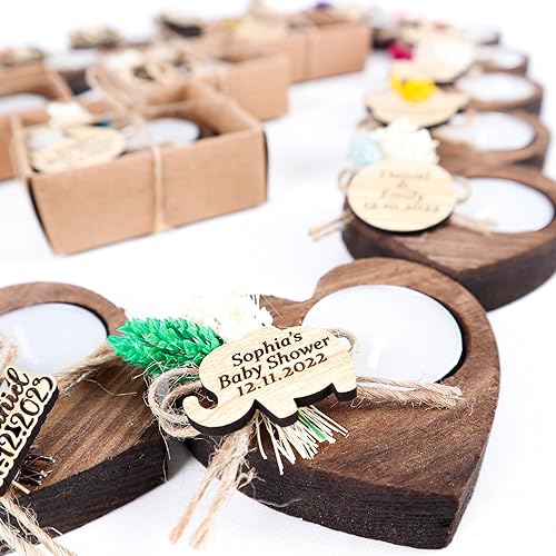 Miniatura 5 de Pack of 10 Heart Shaped Wood Tealight Candle Holder, Bridal Shower Tealight Holder Thank You Gifts, Wedding Party Favors for Guests, Wooden Heart