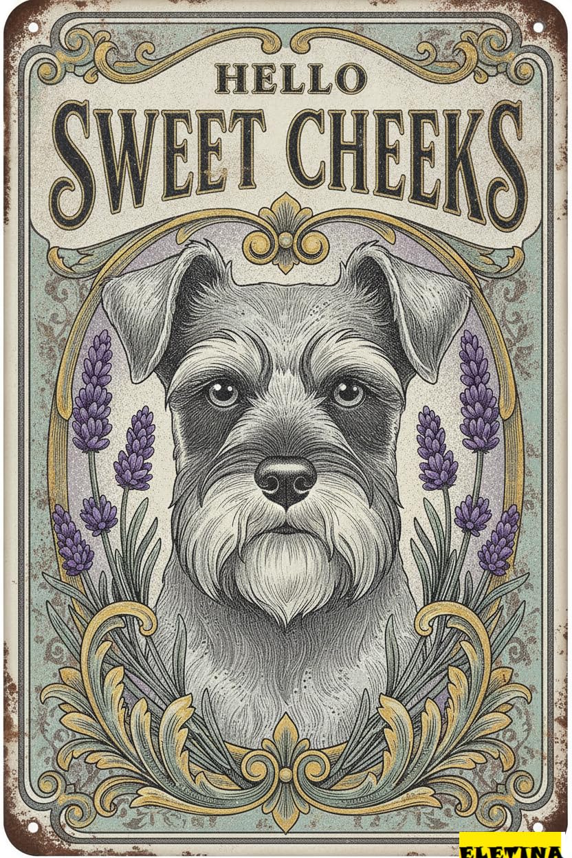 Personalized Sign for Man Cave Schnauzer Tin 8x12in Vintage Dog Metal Hello Sweet Cheeks Funny Tin Retro Metal Home Farm Toilet Restroom Washroom Wall Decor Gift(2810b) Private Property Decorative