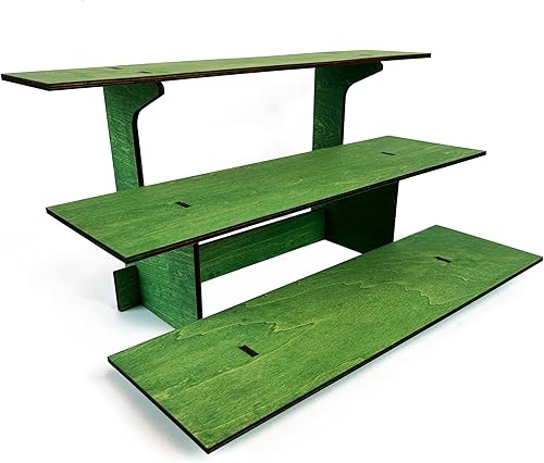 Miniatura 13 de Mesa de exhibición de 3 niveles en madera recta para tiendas minoristas con estantes para productos - Portátil Estante de exhibición de 3 pasos