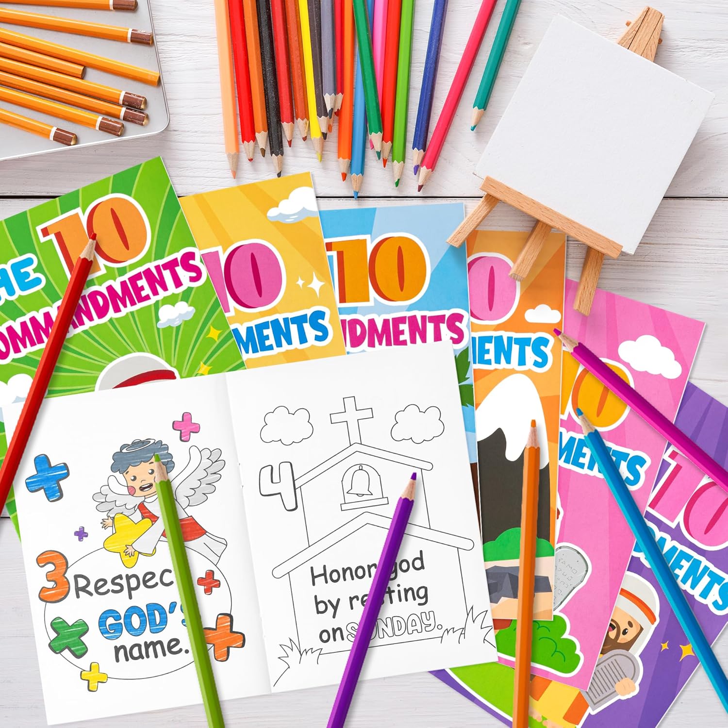 JAPBOR The Ten Commandments Coloring Books - 24PCS Christian Coloring Books Bulk 10 Commandments Crafts for Kids, Religious Party Favor Jesus Bible Sunday School Painting Drawing Booklet