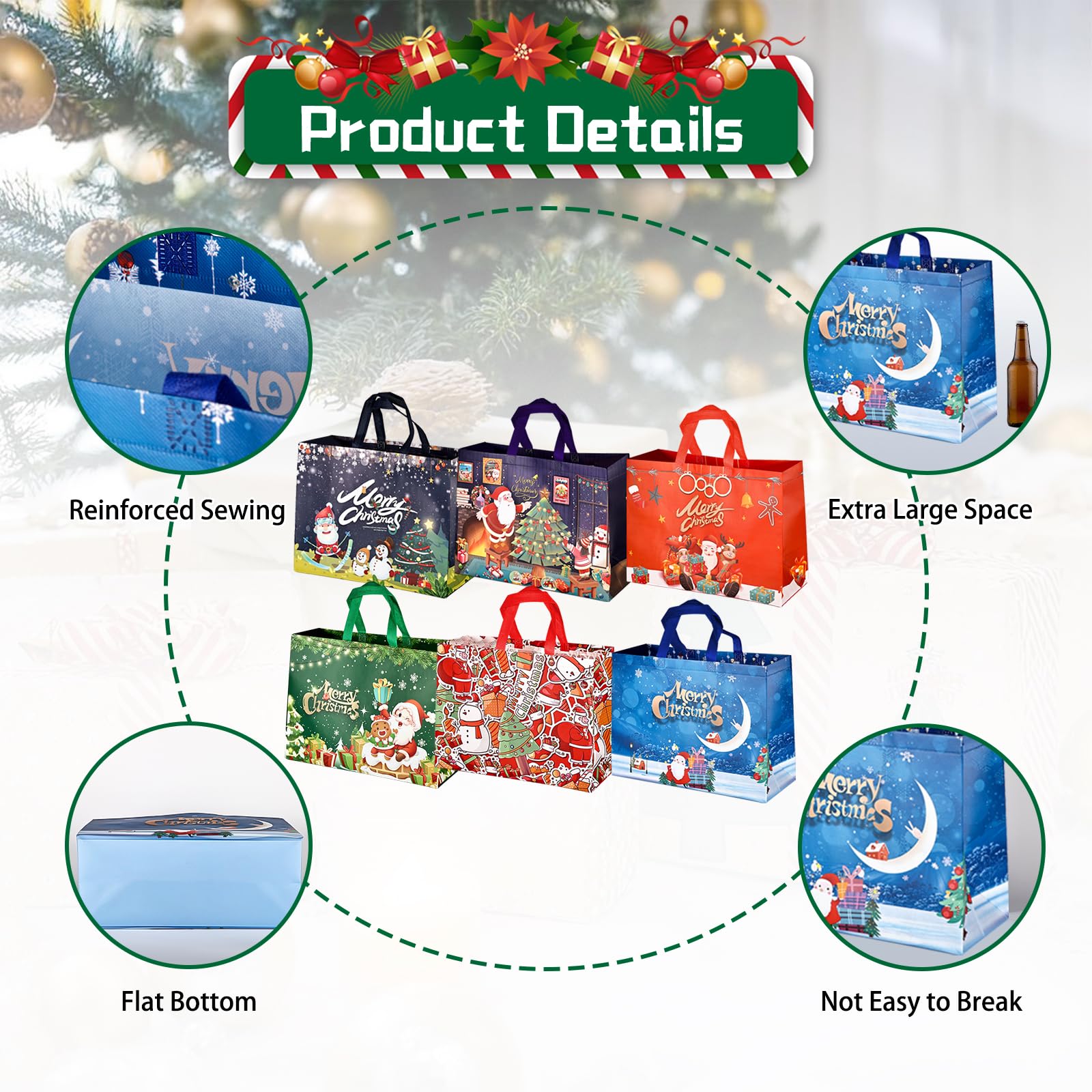 TAIXING 12 Pack Extra Large Christmas Bags for Gift Reusable Christmas Tote Bags - Image 3