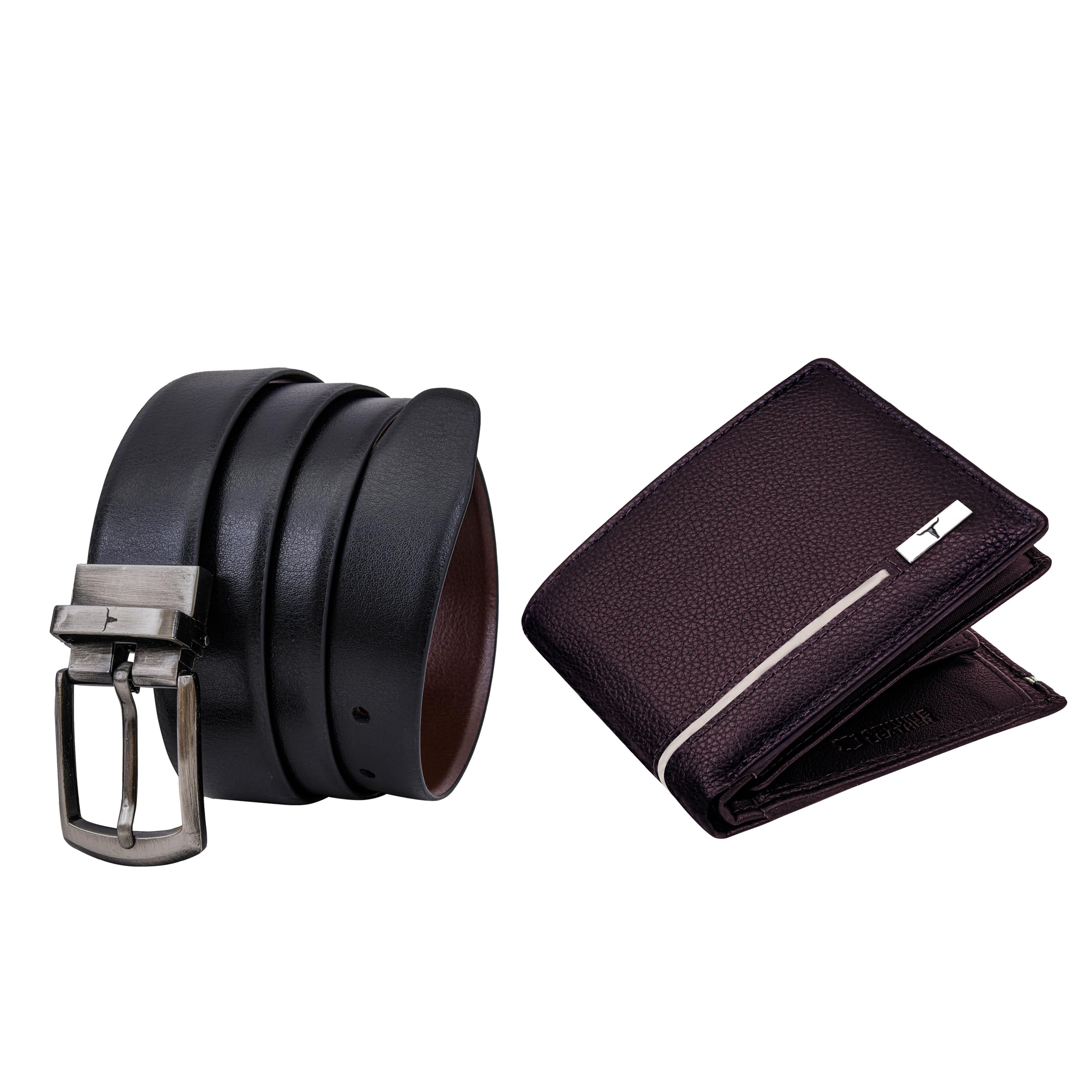 Spike Brown/Sand Leather Wallet & Black/Brown Reversible Leather Belt Combo Gift Set for Men-image-40