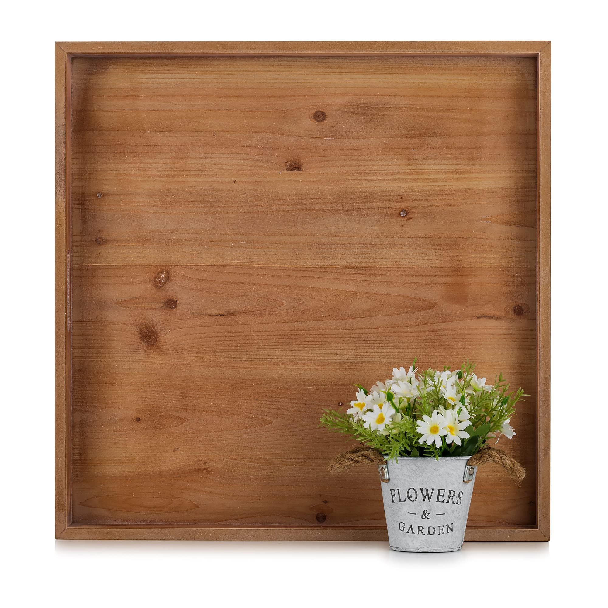 Hanobe Vassoio quadrato grande ottomano: vassoi extra large in legno rustico decorativo per tavolino da caffè ottomano con manici per soggiorno marrone