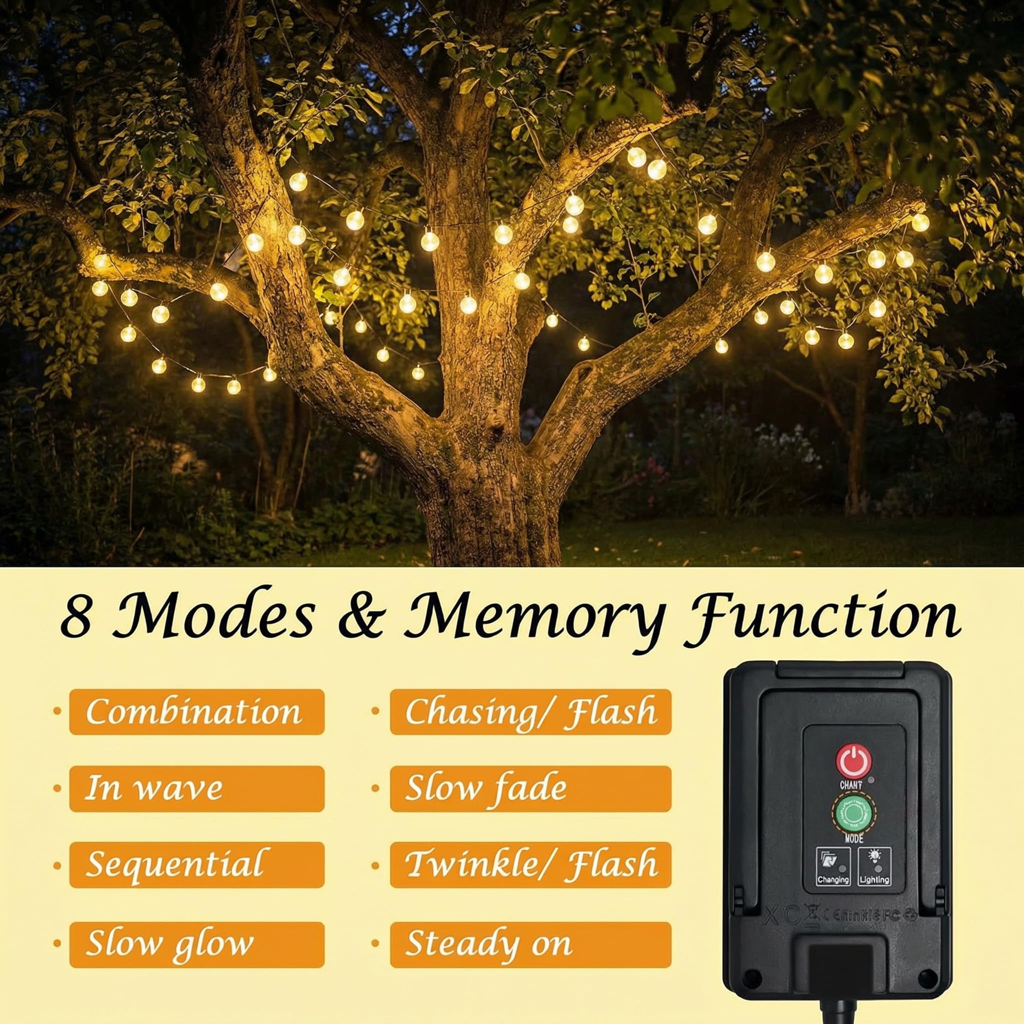 BG9D Guirlande lumineuse solaire d'extérieur, 8m 40 LED boules de cristal, 8 modes, fonction mémoire, étanche IP65, pour jardin, terrasse, balcon, mariage, blanc chaud - 4