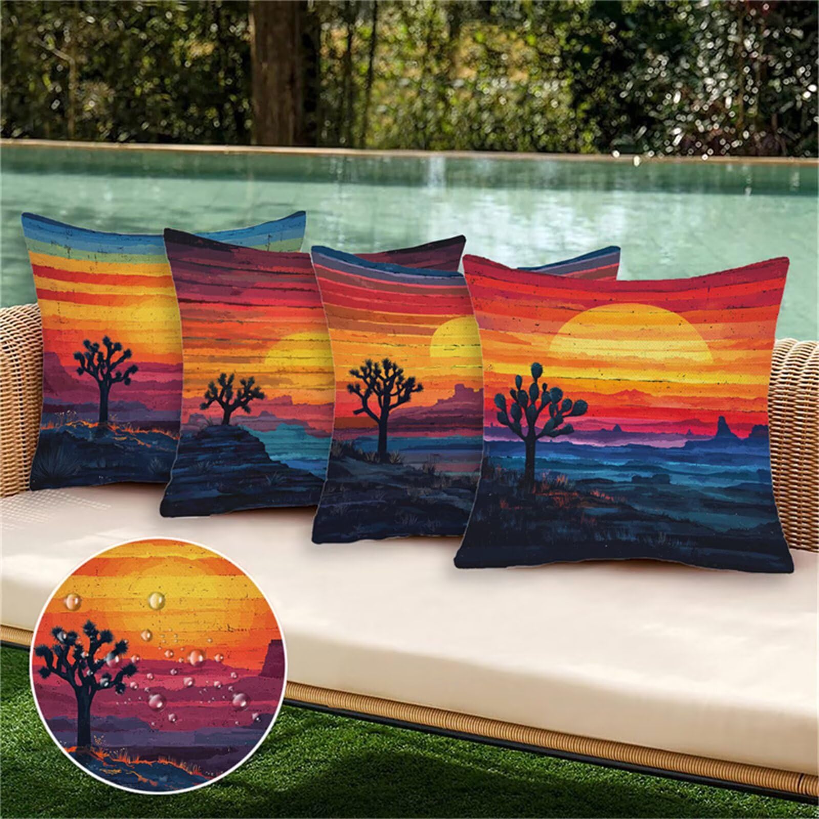 Outdoor Kissenbezug Bunte 55x55 cm Outdoor Kissenbezug Wasserdicht Dekokissenbezug Landschaft 4er Set Leinen Zierkissenbezüge Kissenhülle Sofakissenbezüge für Garten, Schlafzimmer, Sofa, Stuhl, B-10