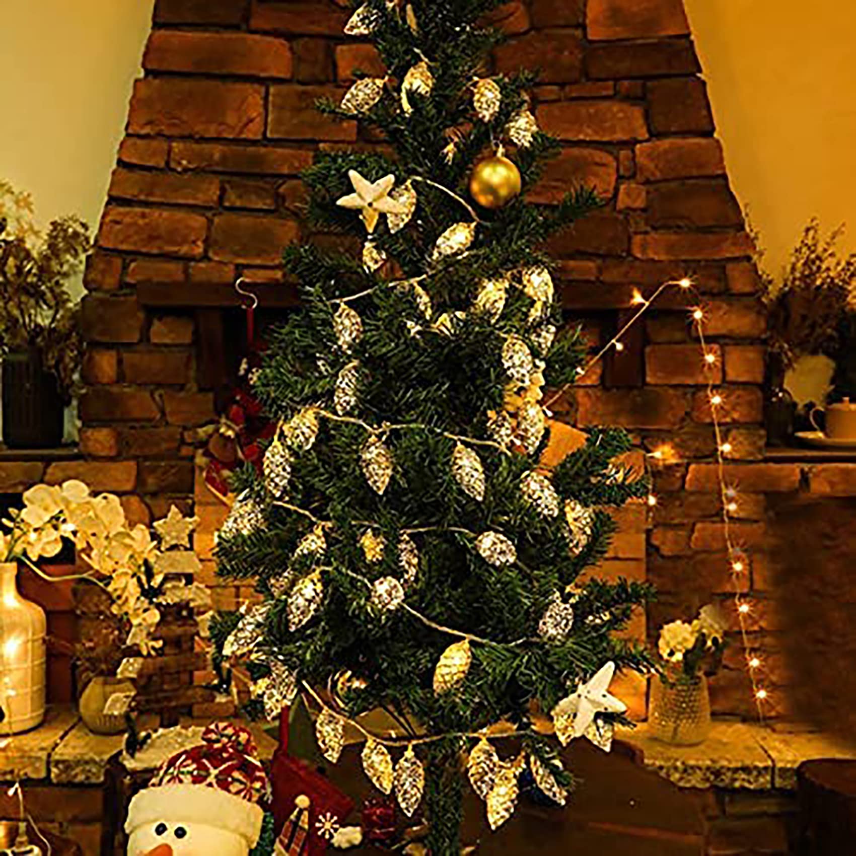 LED Kiefernzapfen Lichterkette Warmweiß Lichterkette Weihnachten Batterie Betrieben Lichterkette Deko für Zimmer, Wohnzimmer, Hochzeiten (19.7ft 40 LED)