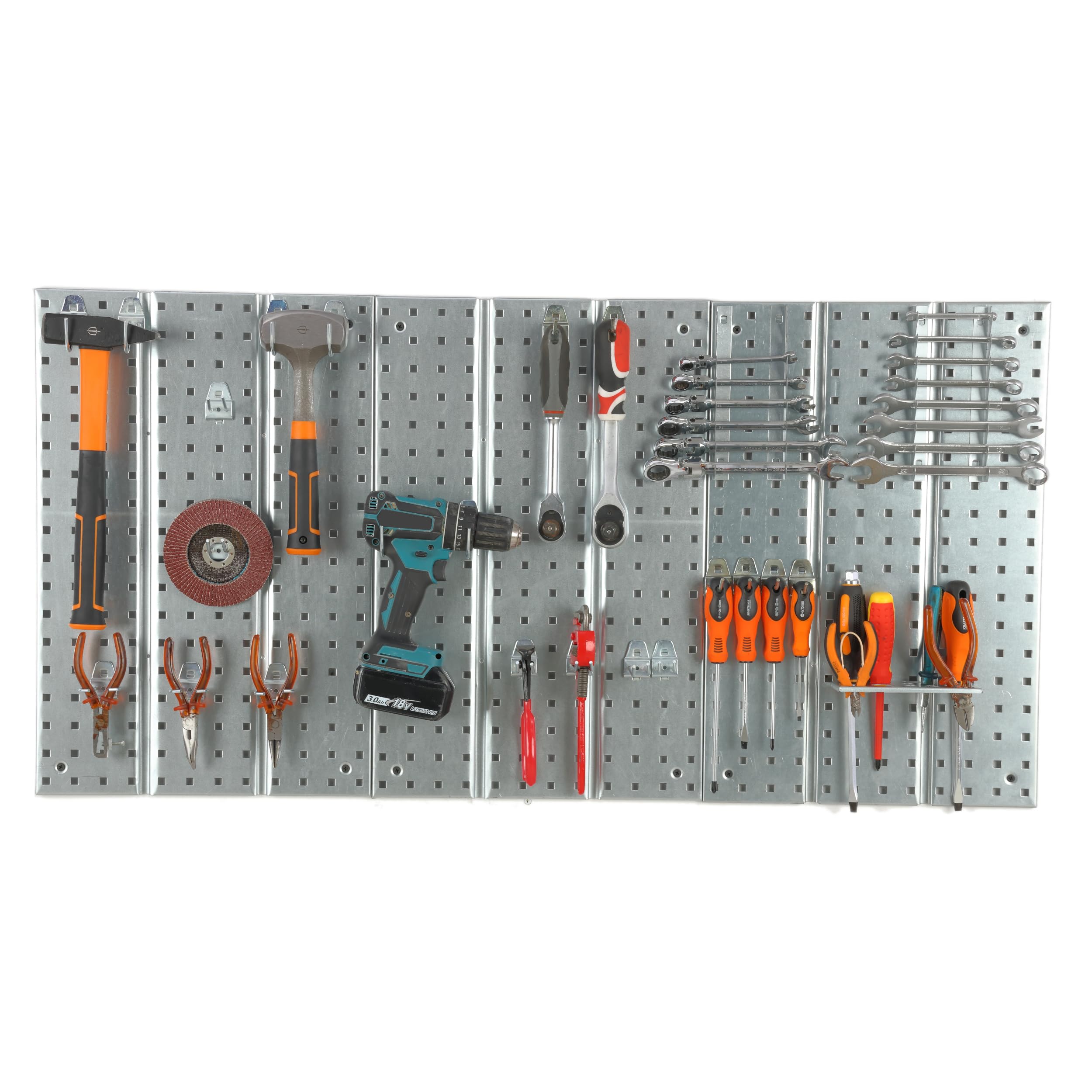 Werkzeugwand Metall 116x59cm Lagersystem mit Werkzeughaltern Werkzeughaken Lochbrett Werkstatt Garage Steckbrett Elektrowerkzeuge Lochwand Starke Steckregal Hängeregal Wandhalterung montagefertig