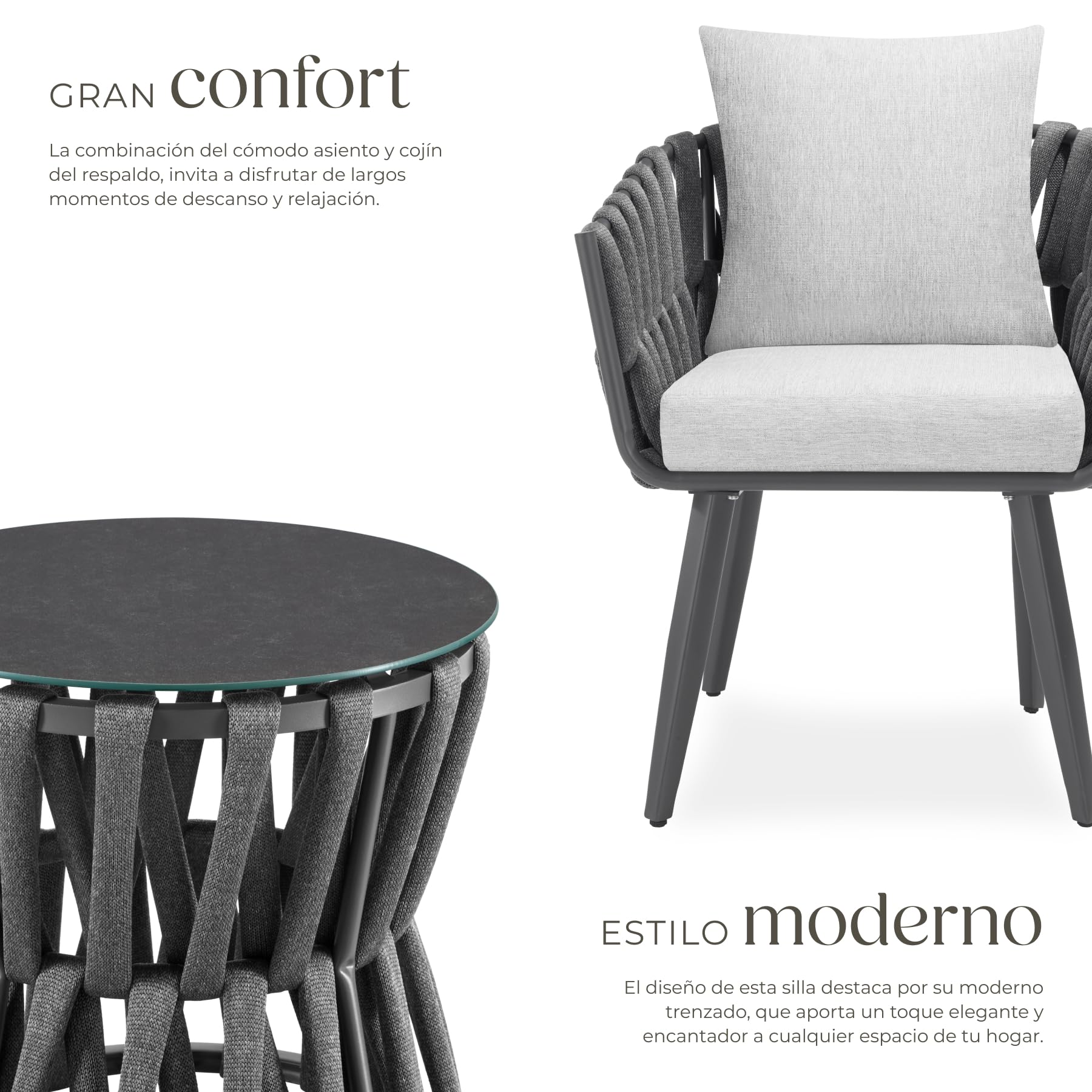 tectake® Conjunto Jardin Exterior con Mesa Terraza Exterior y Silla Ratan de Aluminio, Muebles de Terraza Resistentes, Muebles de Jardin - 2 Sillas y 1 Mesa