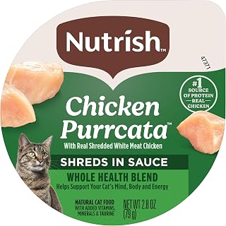 Nutrish Grain Free Wet Cat Food Chicken Purrcata Whole Health Blend with Real Shredded White Meat Chicken in Sauce, 2.8 oz. Cup (Rachael Ray)