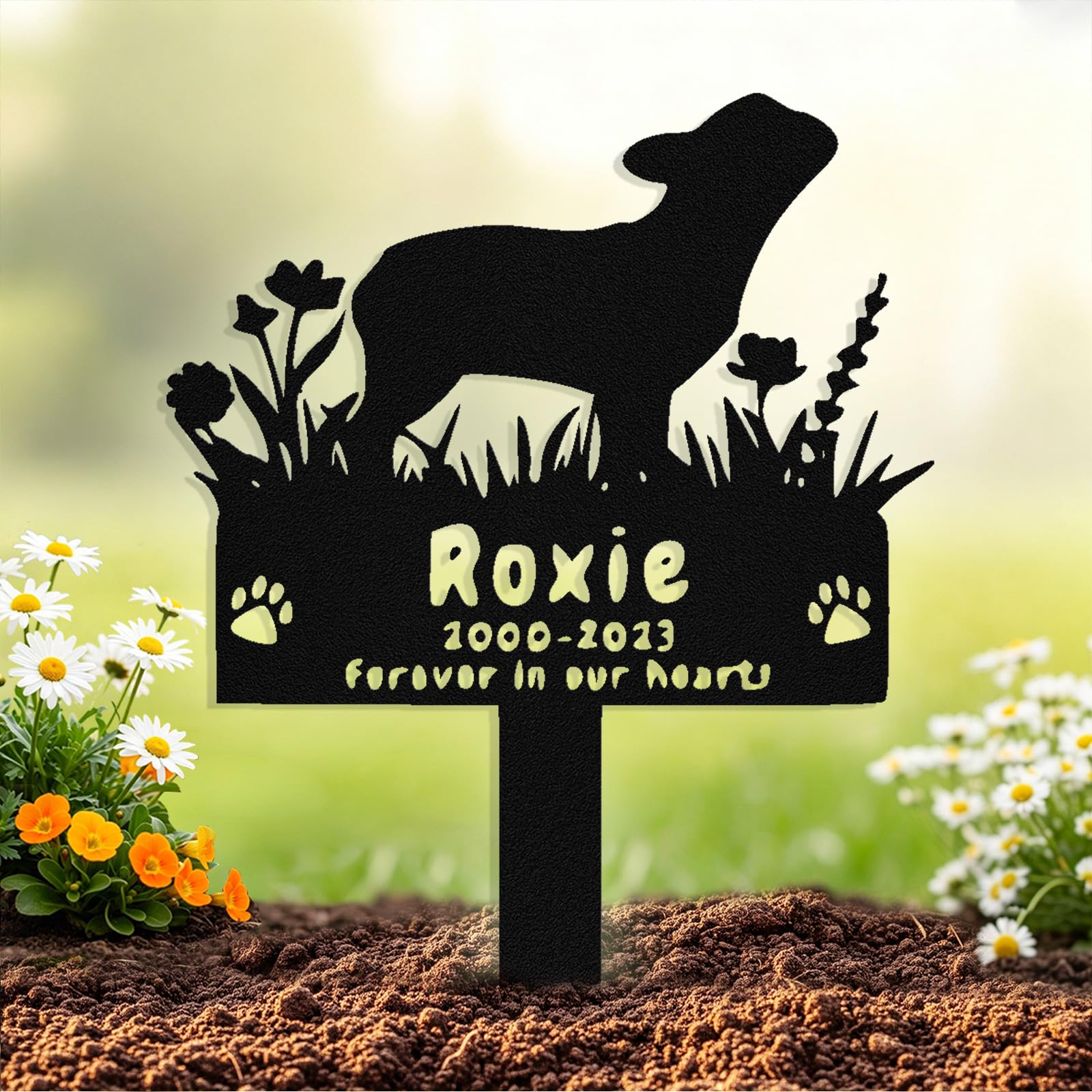 Custom Dog Grave Marker Outdoor, Personalized Metal Pet Memorial Grave
