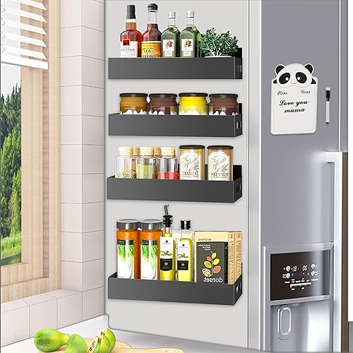 Miniatura 2 de HOPE & HARDY Paquete de 4 estantes magnéticos para especias para refrigerador, estante magnético de metal fuerte para refrigerador, organizador de