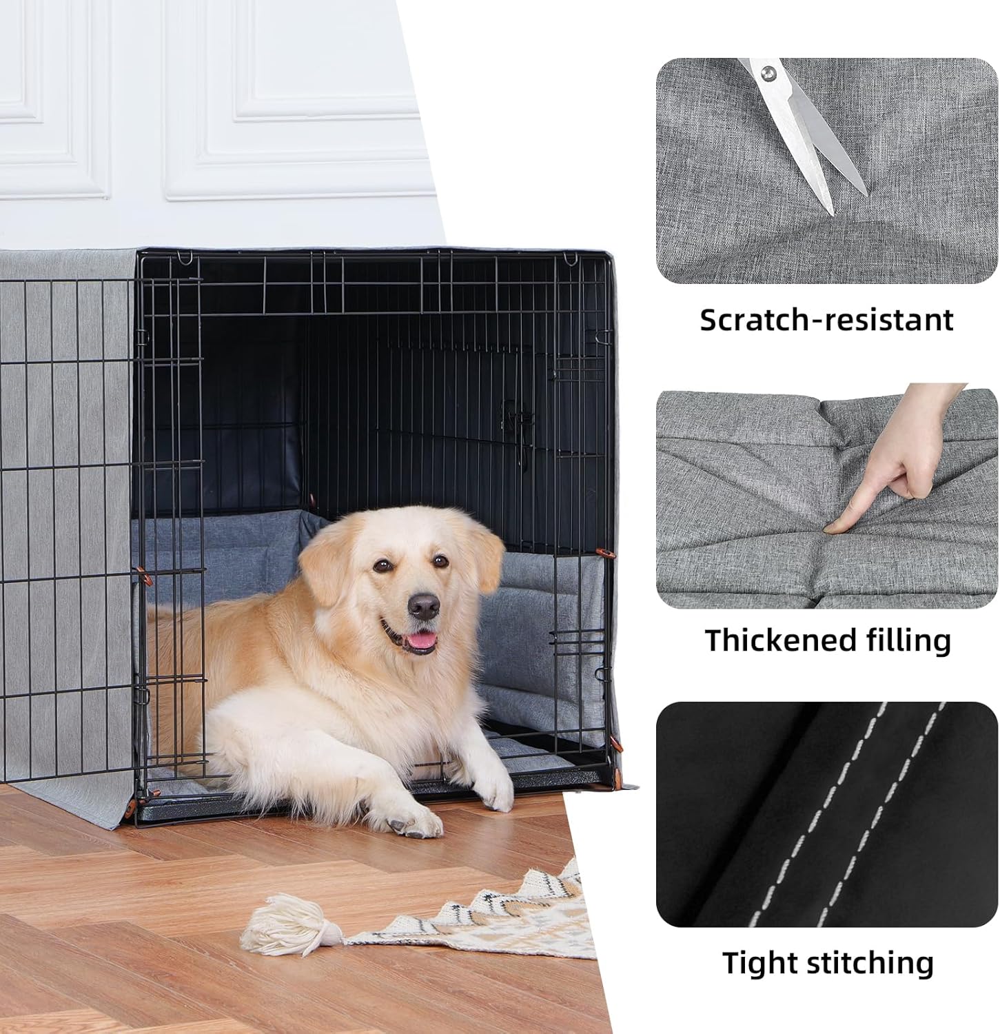 Calming 3-Piece Dog Crate Cover Set with Mat & Bumper Pad - Waterproof, Furniture Style Kennel Cover for 30-Inch Cages, Chew Resistant & Machine Washable, Gray