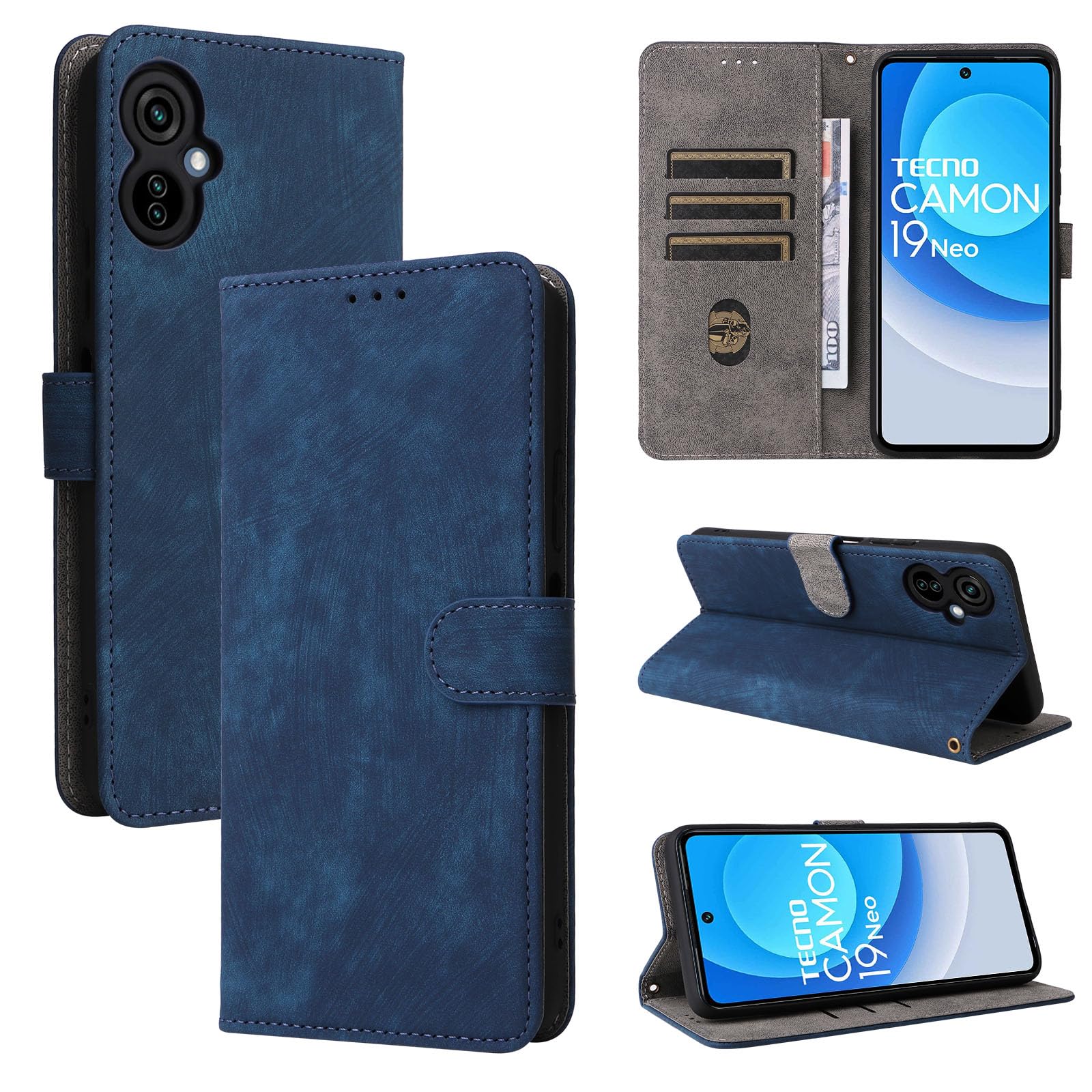 BELLA BEAR Tecno Camon 19 Neo Case, [RFID Blocking] Tecno Camon 19 Neo Wallet Case, with [Card Holder][Kickstand Function], Case for Tecno Camon 19 Neo-Blue