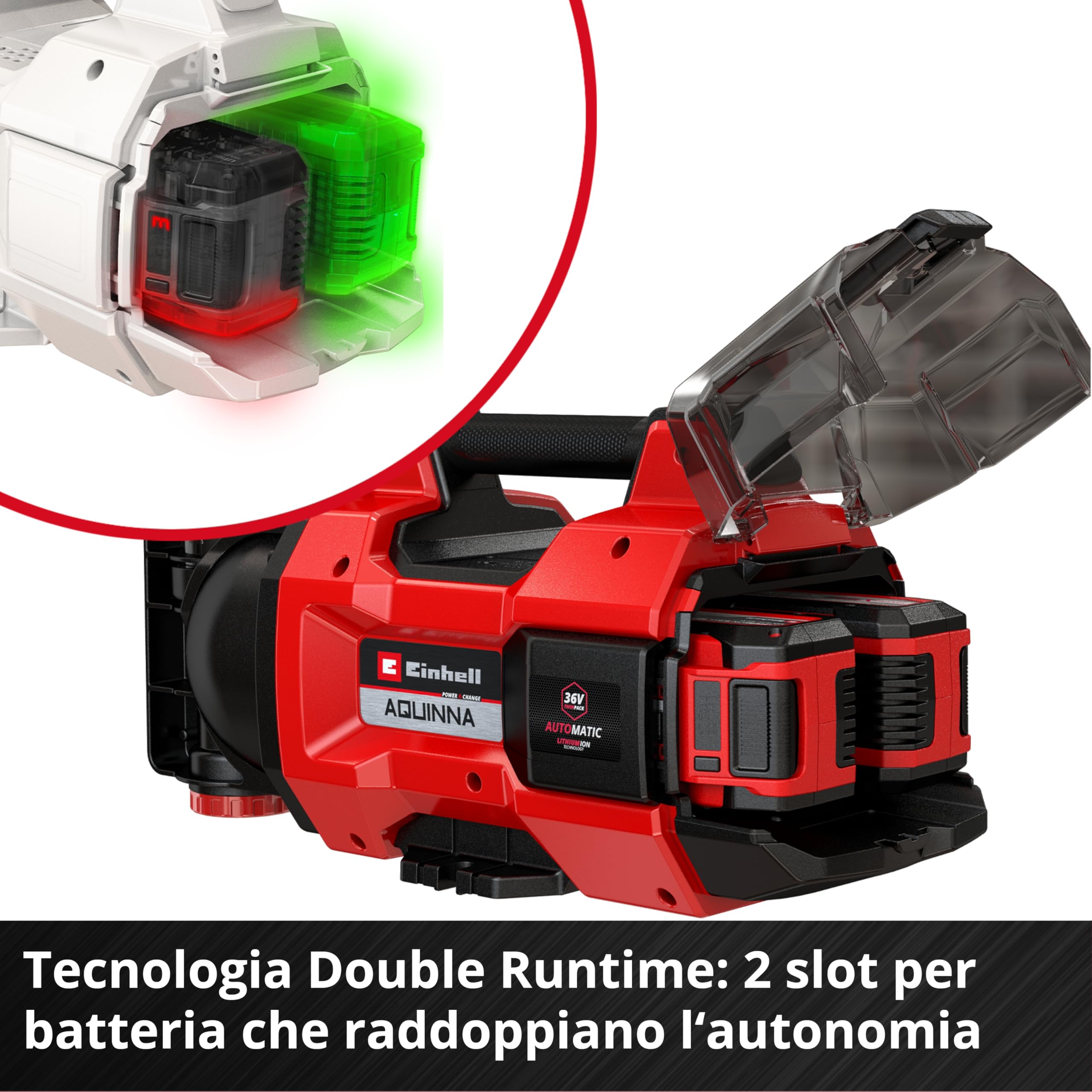 Einhell AQUINNA 18/30 F Pompa di irrigazione a LED Power X-Change (18 V, portata max. 3.000 L/h, 2 slot batteria, doppia autonomia, modalità ECO/BOOST, prefiltro, senza batteria)