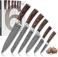 Vista 13 de Wakoli EDIB - Juego de cuchillos de cocina de Damasco de 2 piezas – Santoku y Santoku pequeño con núcleo VG10 hechas de cuchillas de acero