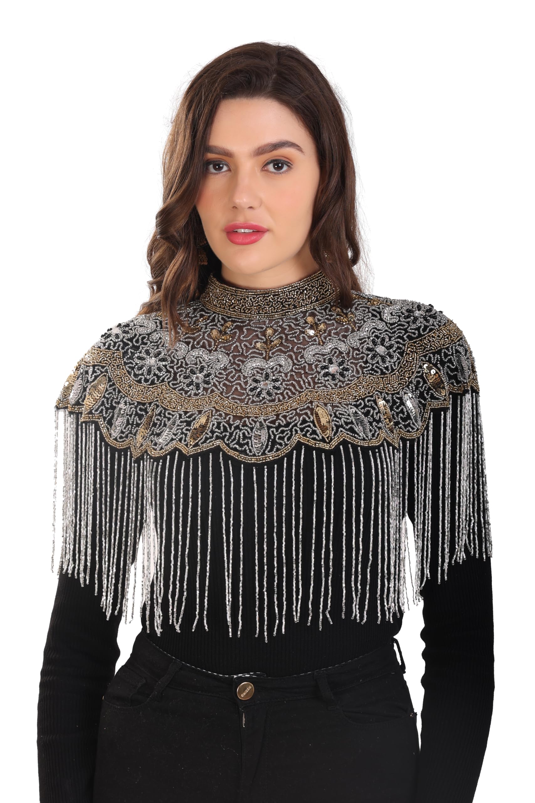 Emroidery Full Stylist Hand Bead Poncho For Women's-image-18