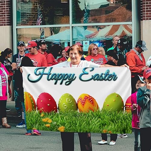 Miniatura 5 de Bandera de 3 x 5 pies de huevos de Pascua en el césped bandera de poliéster resistente a la decoloración con 2 ojales de latón para decoración del