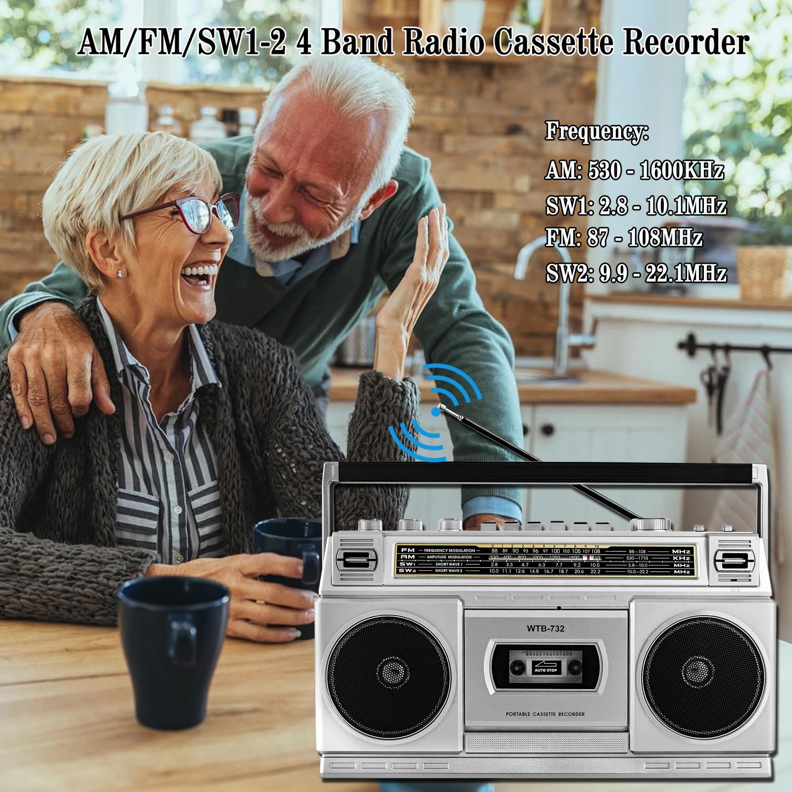 Boombox Rétro Années 80 Bluetooth Lecteur Cassette Radio AM/FM/OC 24W Portable USB Micro SD