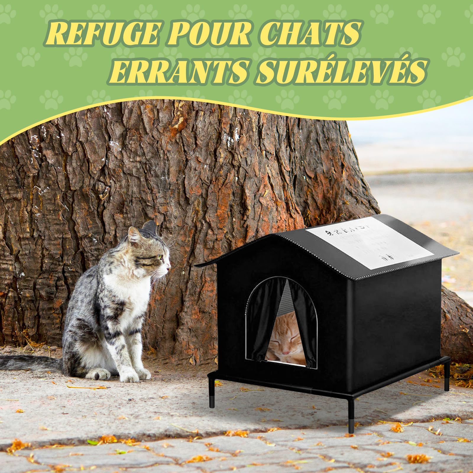 Milageto Maison pour Chat pour l'Extérieur, Abri Imperméable et Isolée pour Chats Strays pour l'Extérieur, Lit pour Chien Confortable et Douillet, Cabane Imperméable pour Porche de Grange, Noir, S