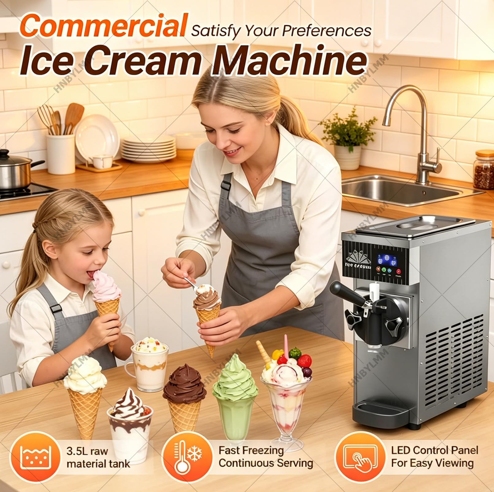 Macchina per Gelato Soft, Macchina per Fare Il Gelato Commerciale da 450 W con Funzione di autopulizia, Produzione 4-5 L/h, Macchina Gelato da banco per Snack Bar e Locali Grey