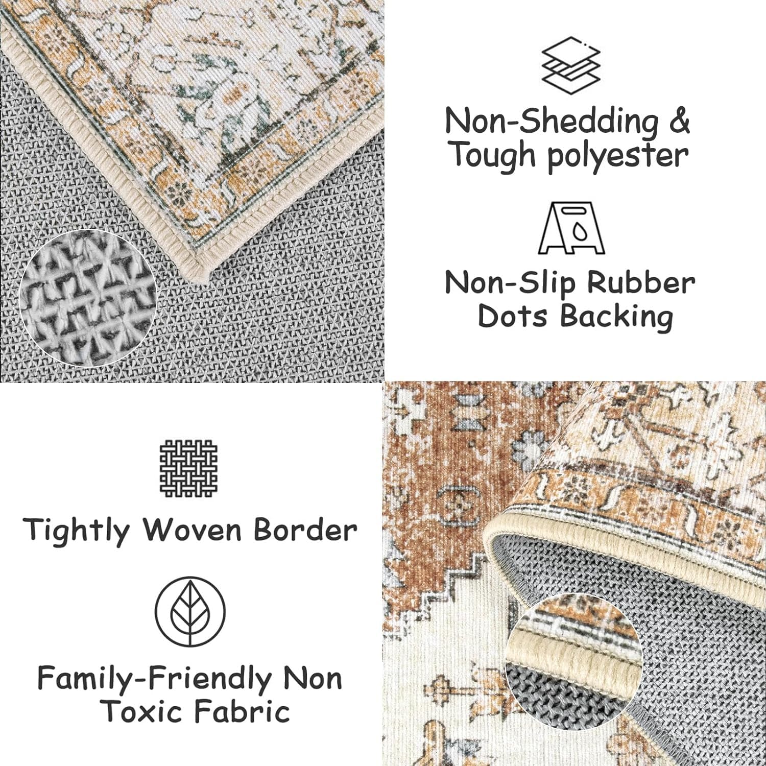 Beeiva Boho 2X4 Washable Laundry Room Rug, 2x4 Runner Rug with Rubber Backed, Vintage Runners for Hallways Non Slip Carpet Khaki Lightweight Door Mat Indoor Entrance