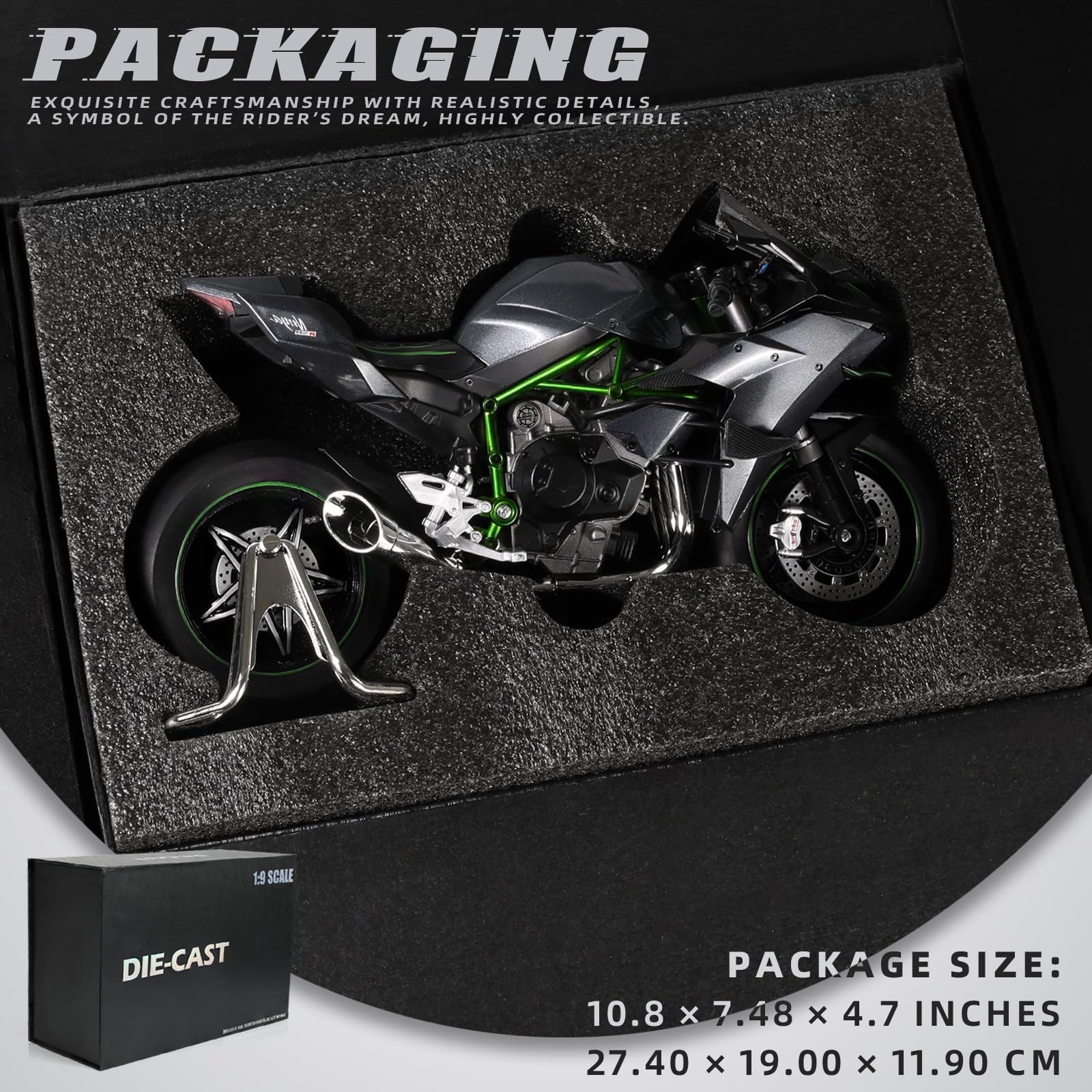 Risopen 1:9 Motorcycle Model for Kawasaki Ninja H2R Metal Die-cast