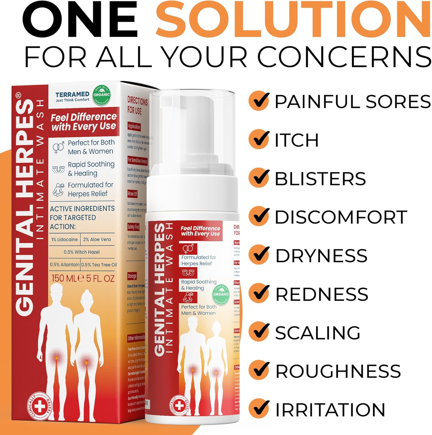 Terramed Just Think Comfort Genital Herpes Intimate Wash | Fast Acting HerpCare | Medicated | Soothes Itching, Tingling & Burning | Soothes Genital Herpes & Genital Discomfort
