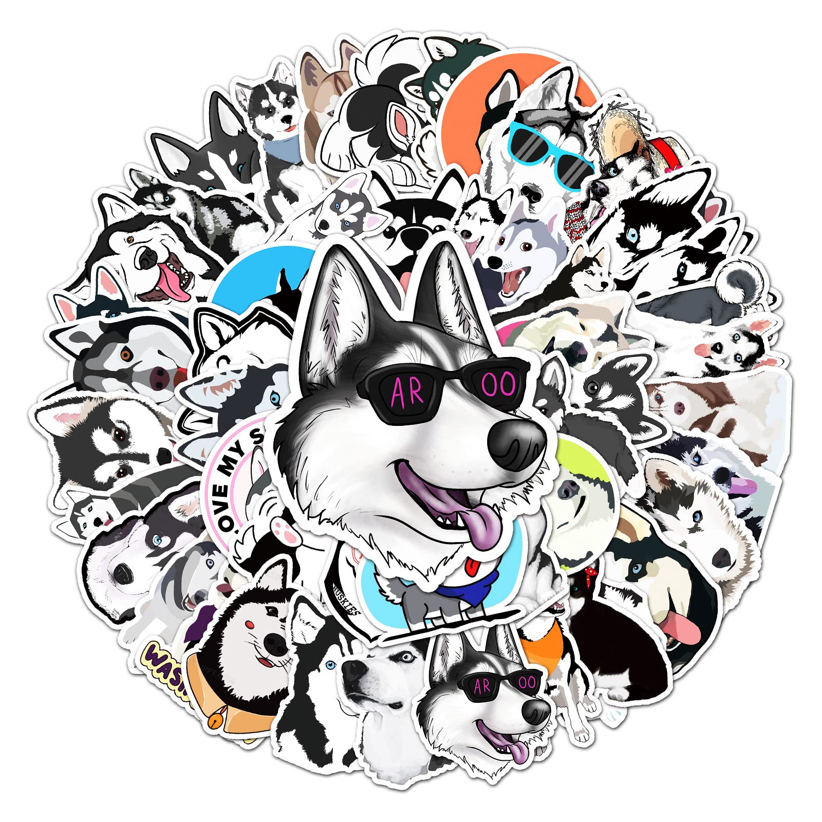 Amaxiu 50x Husky Aufkleber - Lustige Cartoon Hunde Sticker, Wasserfest