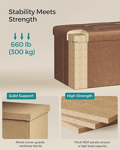 Miniatura 63 de SONGMICS cubo de almacenamiento de piel sintética, asiento, 15 pulgadas, Madera, Negro Negro -,Marrón,Gris-oscuro,Camel marrón,Marrón café,Crema