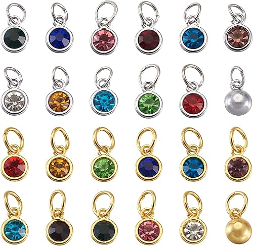 Vista 2 de Cheriswelry 48 dijes redondos de aleación de cristal de aleación de oro plateado de 0.295 in con diamantes de imitación, colgantes pequeños