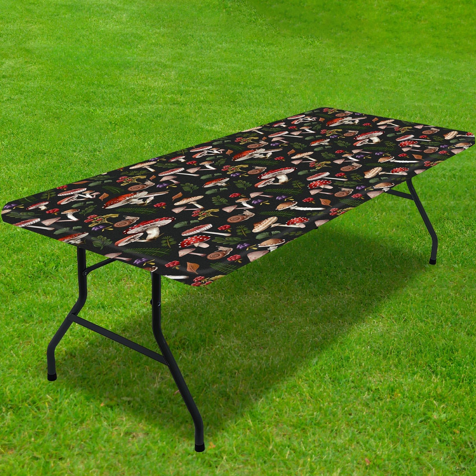 MHJYPicnic Table Cover Windproof Rectangle Tablecloth,Camping Essentials Waterproof Fitted Table Covers for 6 Foot Tables,Wipeable Table Cloth for Camping,Indoor,Outdoor,Black,30 x 72 inch