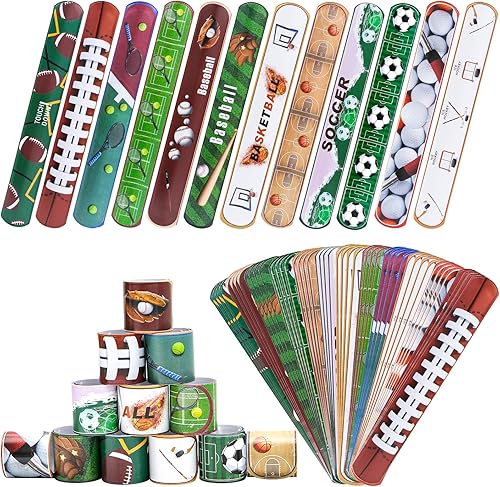 Juego de 72 pulseras deportivas para fiestas deportivas, suministros para fiestas de cumpleaños, premios de aula, pulseras temáticas deportivas para