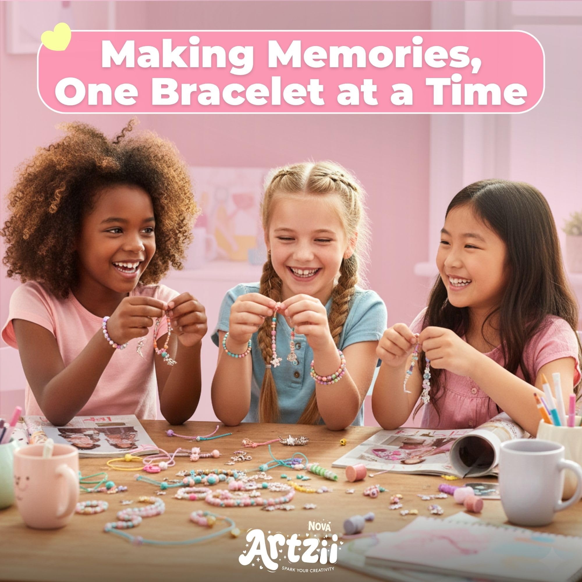 ARTZII Kit per la creazione di braccialetti tutto in uno per bambini, gioielli da principessa, ciondoli per bracciali, perline per braccialetti kit artigianali, accessori divertenti e facili per la
