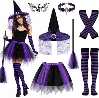 Halloween Witch Costume for Women - Gothic Cosplay with Hat and Tutu Skirt