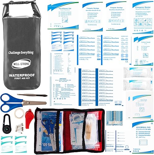 Miniatura 8 de Kit de primeros auxilios impermeable con parte superior enrollable, kit de emergencia con contenido impermeable para pesca, kayak, barco, natación,