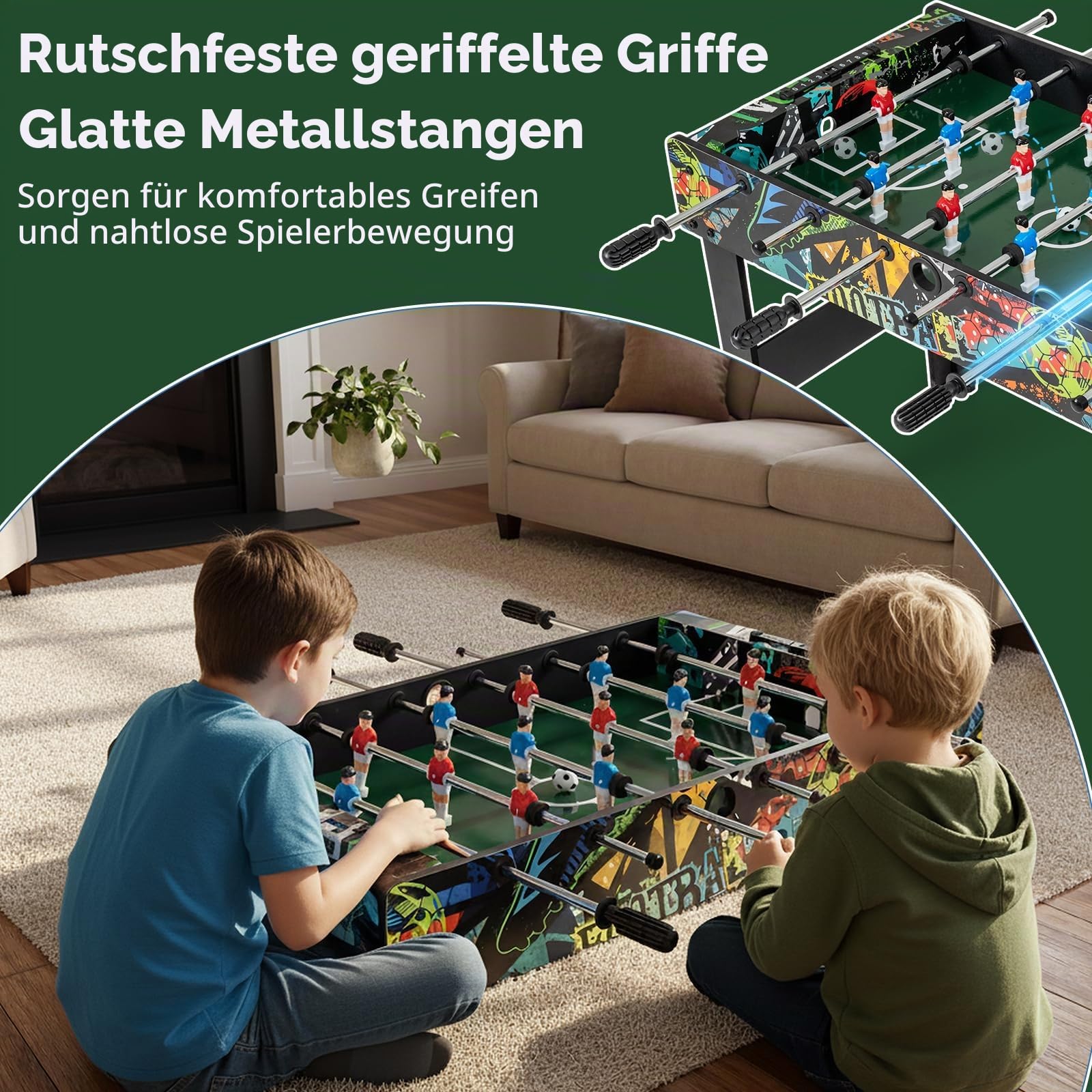 HOMASIS Tischkicker Kinder & Erwachsenen, 2 in 1 Tischfußball mit abnehmbaren Beinen, Kickertisch mit 2 Bällen, 14 Kickern & 2 Punktezählern, Tischfußballtisch Spieltisch für Party Treffen