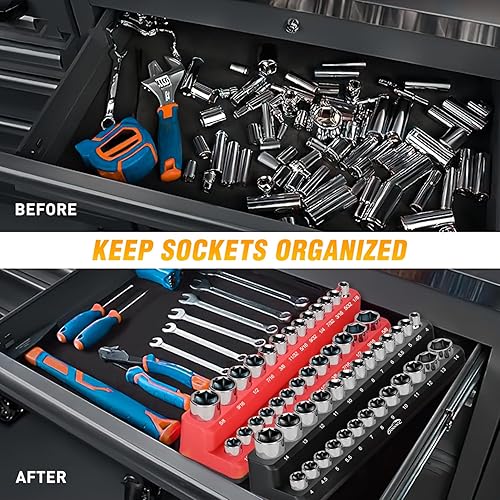 Miniatura 5 de GOOACC Juego de organizador magnético de llaves de vaso de 14 pulgadas, 2 piezas métricas y SAE, juego organizador de llaves de vaso de 14 de