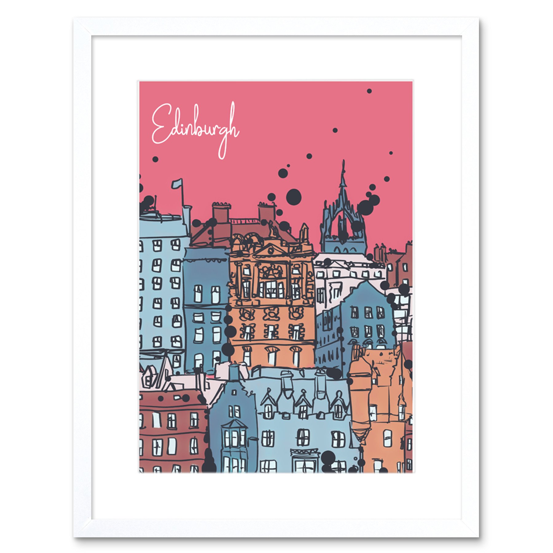 Wee Blue Coo Edinburgh Capital Scotland Old Town Buildings Illustration Framed Art Print