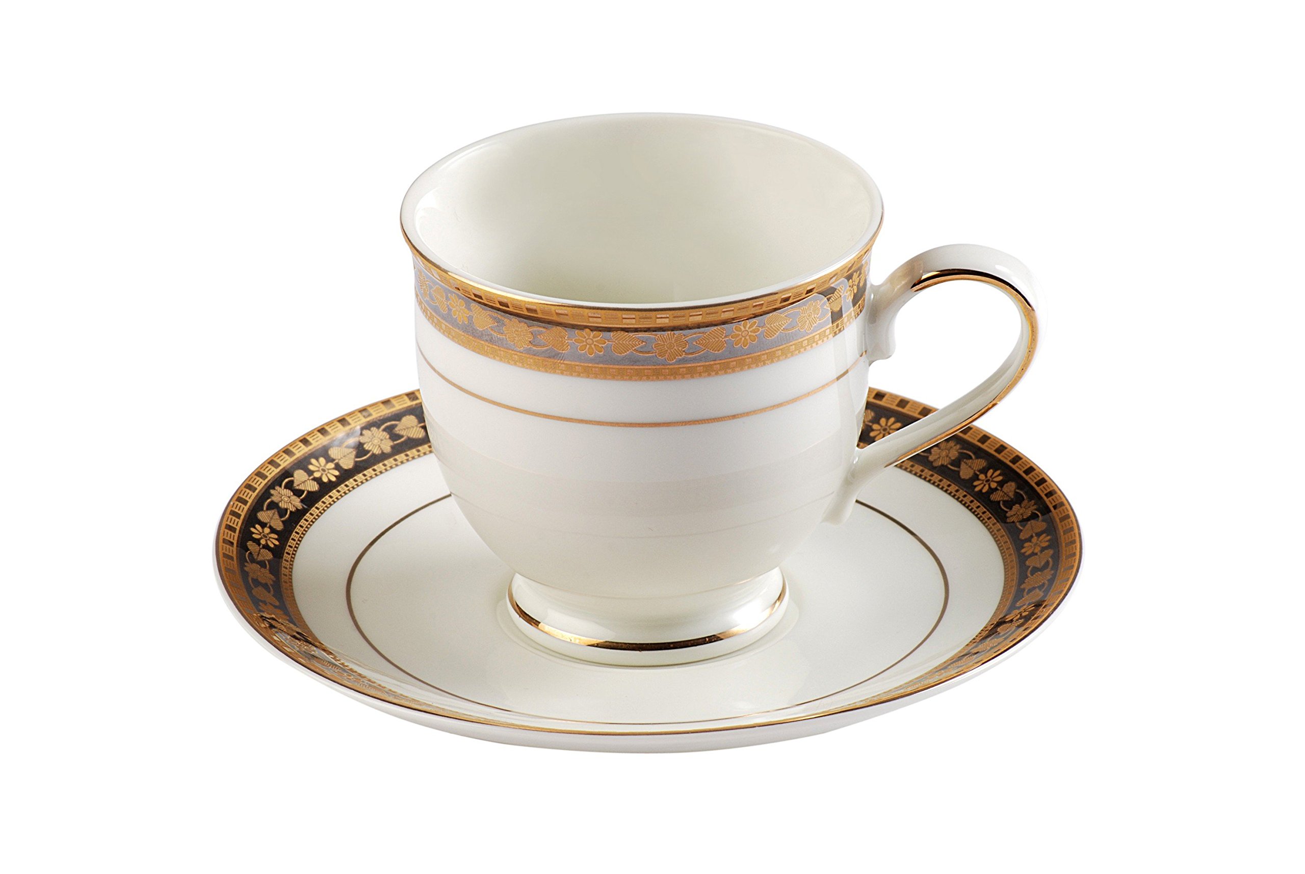 Hitkari Potteries 11545 Cup Saucer Set of 6 |Morning & Evening Tea/Coffee | Service for 6 |Material:-Porcelain |Pure Gold Lining (White,220ml)