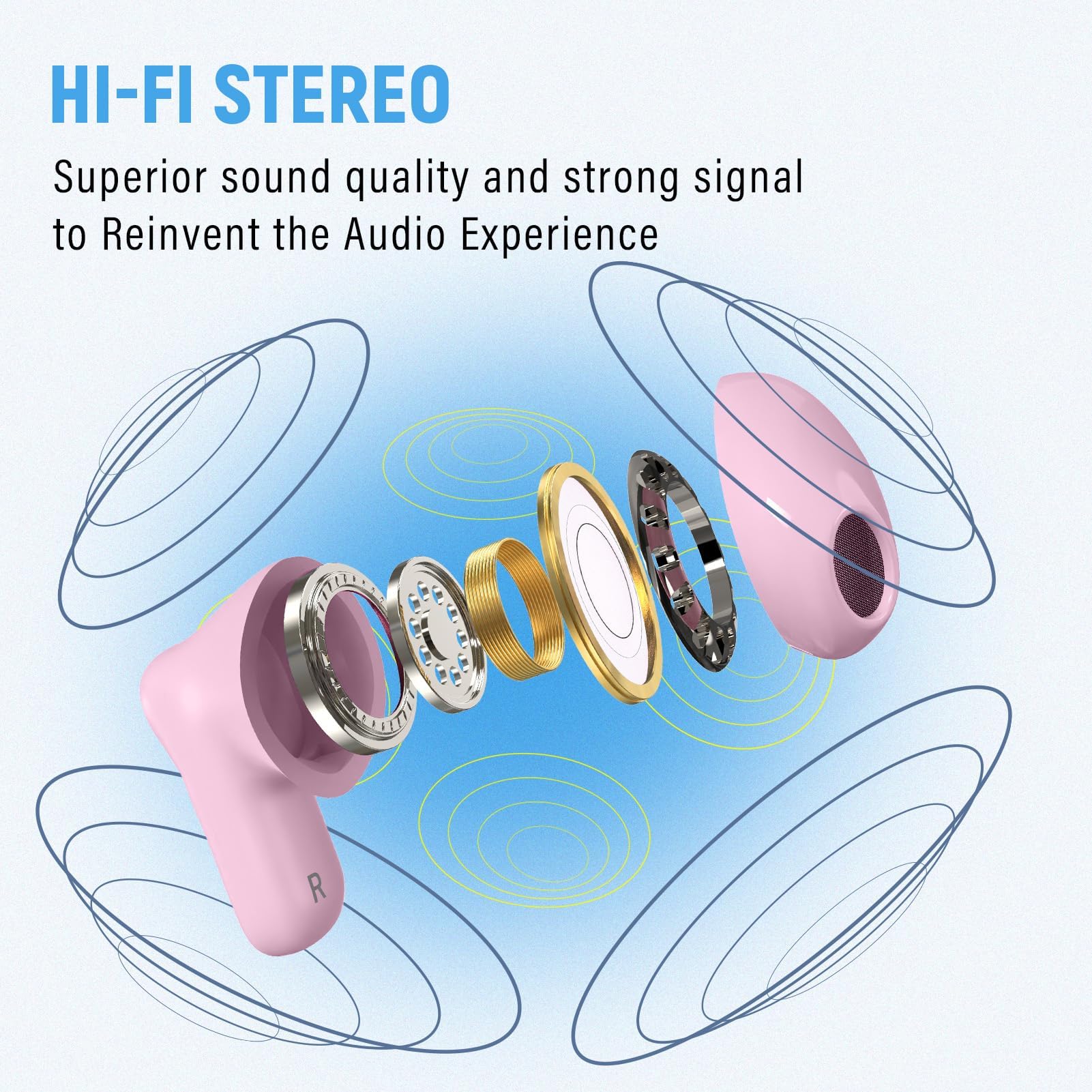 ANCwear Earbuds - Earbuds Bluetooth elegante custodia a mano (Rosa/Colore)