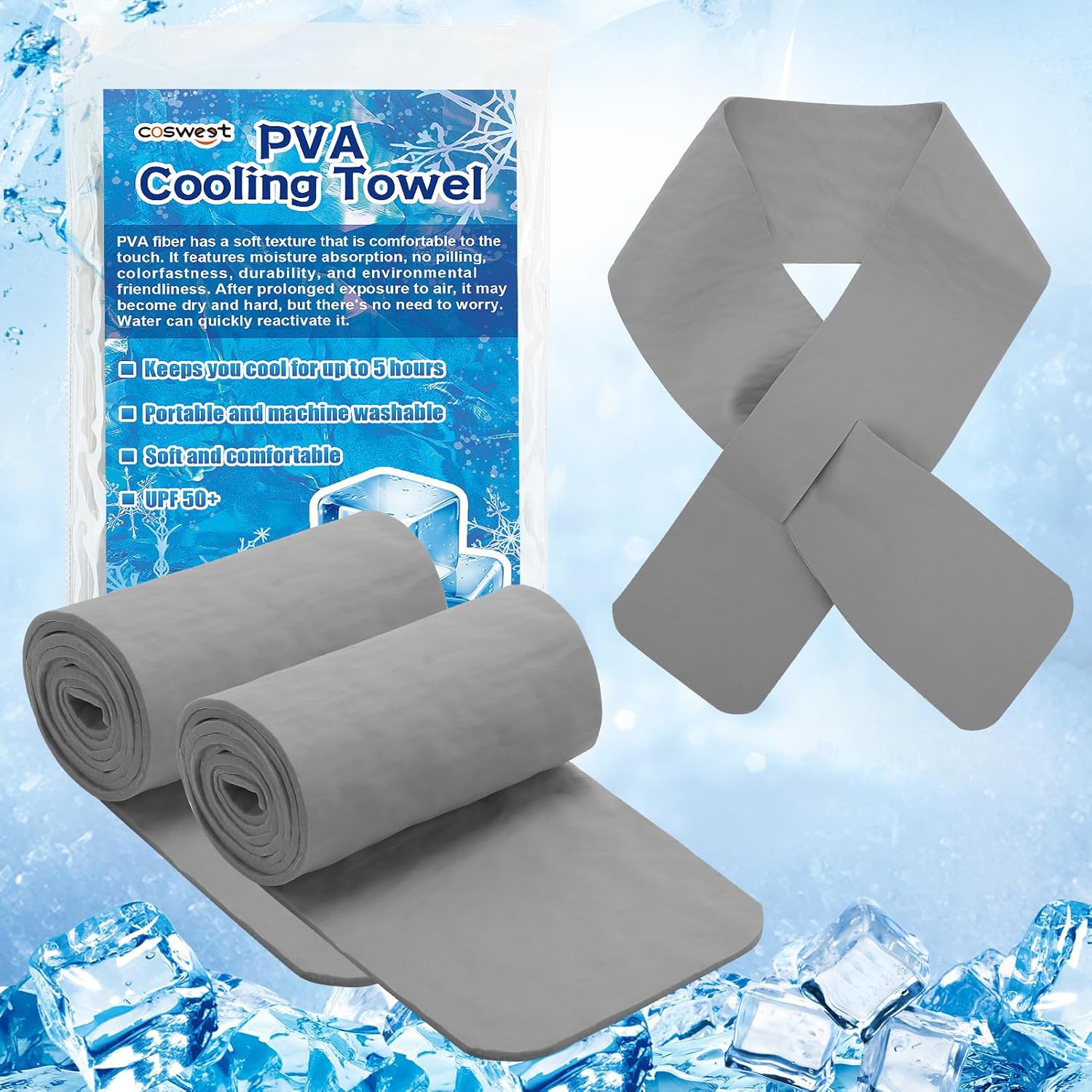 Mini PVA Cooling Towels – 3Pcs Quick Chilly Gym Towel Lasts 5 Hours for Neck and Face Hot Weather, Highly Absorbent, UPF 50+ for Outdoor Workout Sports Golf Yoga (29″ x 3″, Grey) Mini PVA Cooling Towels – 3Pcs Quick Chilly Gym Towel Lasts 5 Hours for Neck and Face Hot Weather, Highly Absorbent, UPF 50+ for Outdoor Workout Sports Golf Yoga (29″ x 3″, Grey)