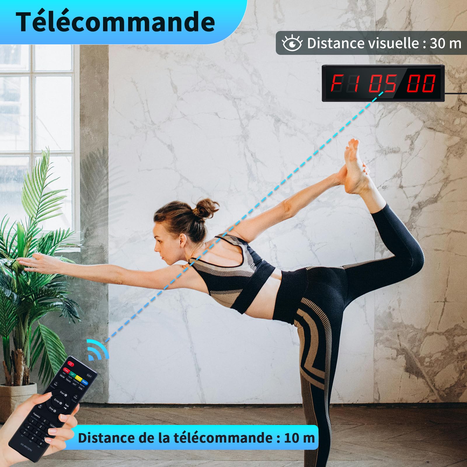 Minuterie avec Bouton Marche/Arrêt sans Fil, Minuteur et Chronomètre Digital, Horloge Murale Numérique avec Télécommande, Intervall Timer, Timer 12/24H pour Fitness, Home Gym (1 Bouton)